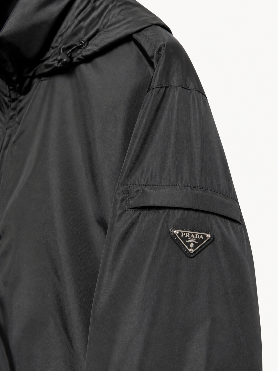 Hooded Technical Nylon Windbreaker Jacket – Black