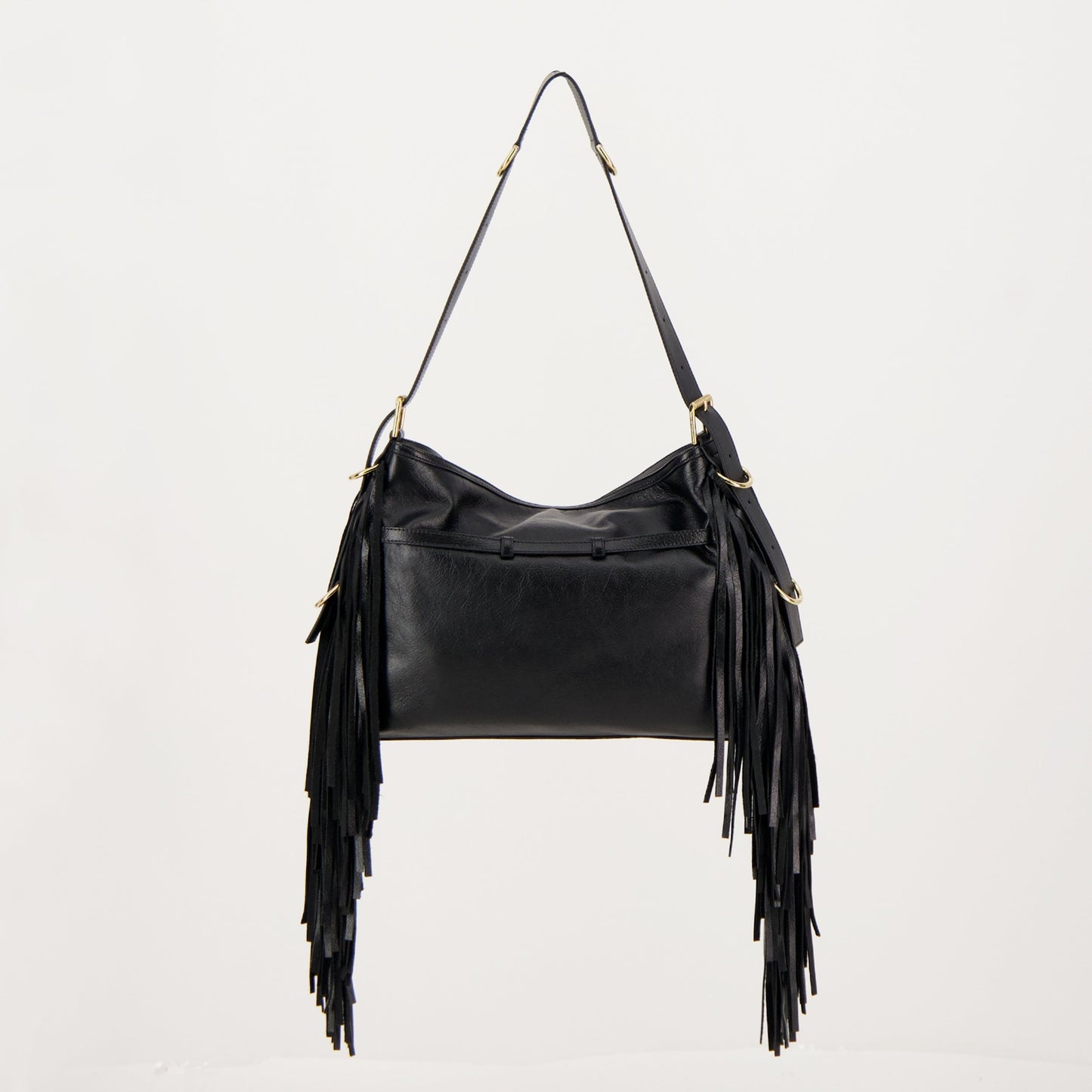 Black Leather Fringe Shoulder Bag