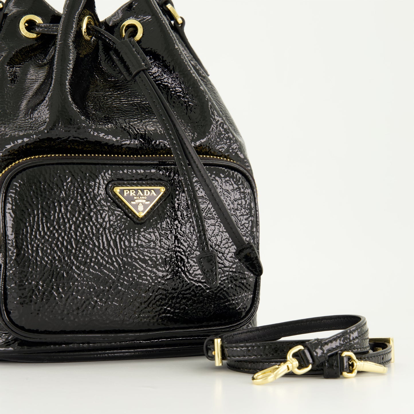 Patent Leather Bucket Bag (Black)