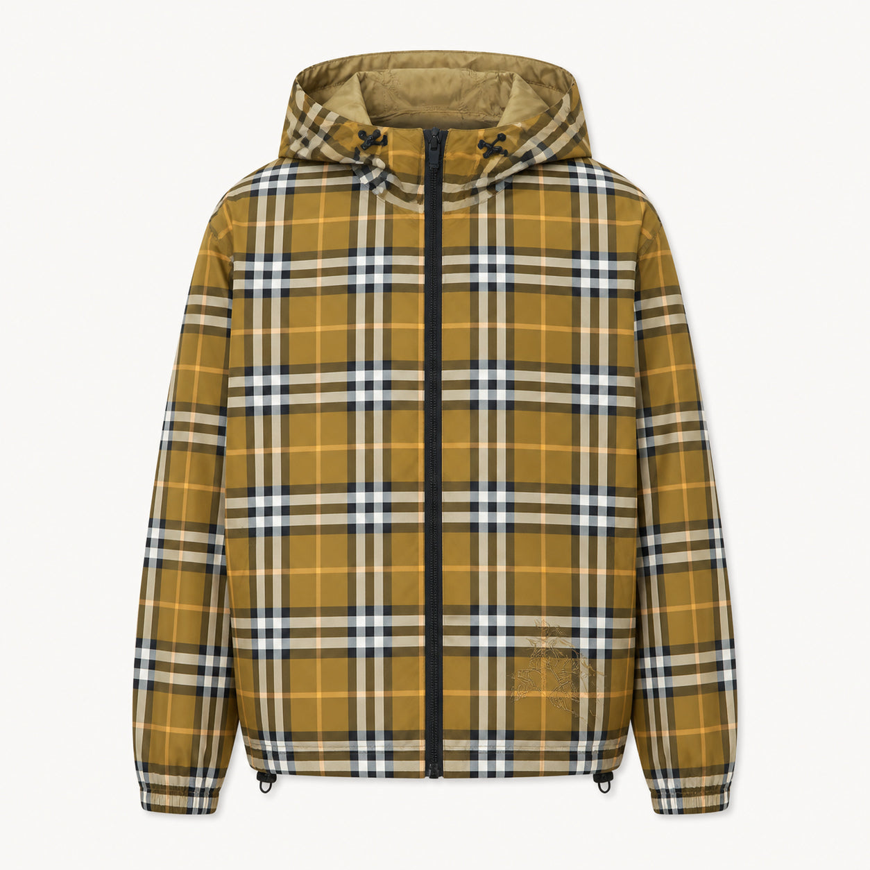Reversible Check Technical Nylon Hooded Windbreaker Jacket