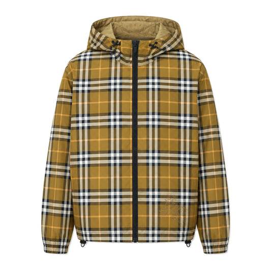 Reversible Check Nylon Hooded Windbreaker – Mustard Check