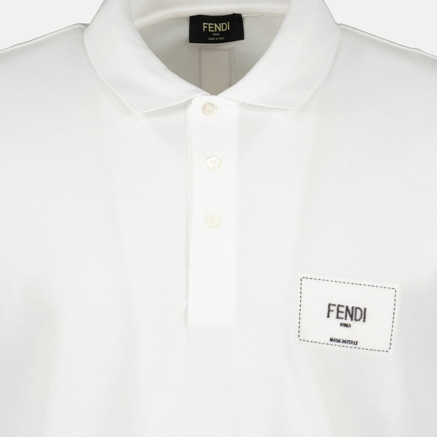 Fendi White Polo Shirt with Logo Patch Detail