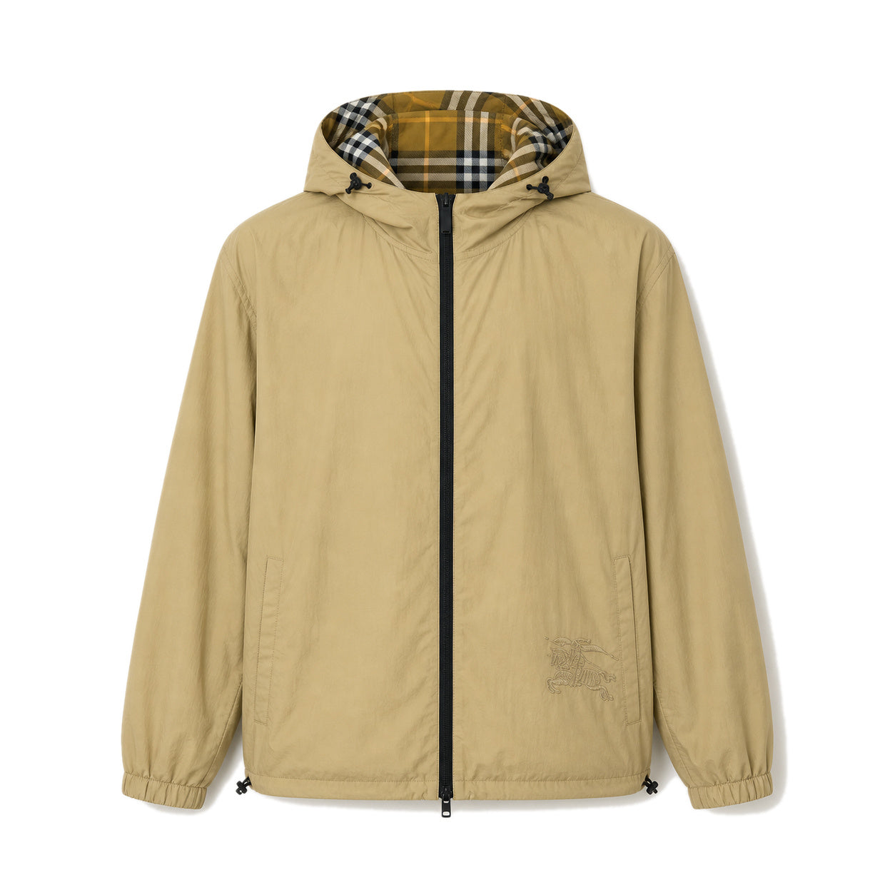 Reversible Check Nylon Hooded Windbreaker – Mustard Check