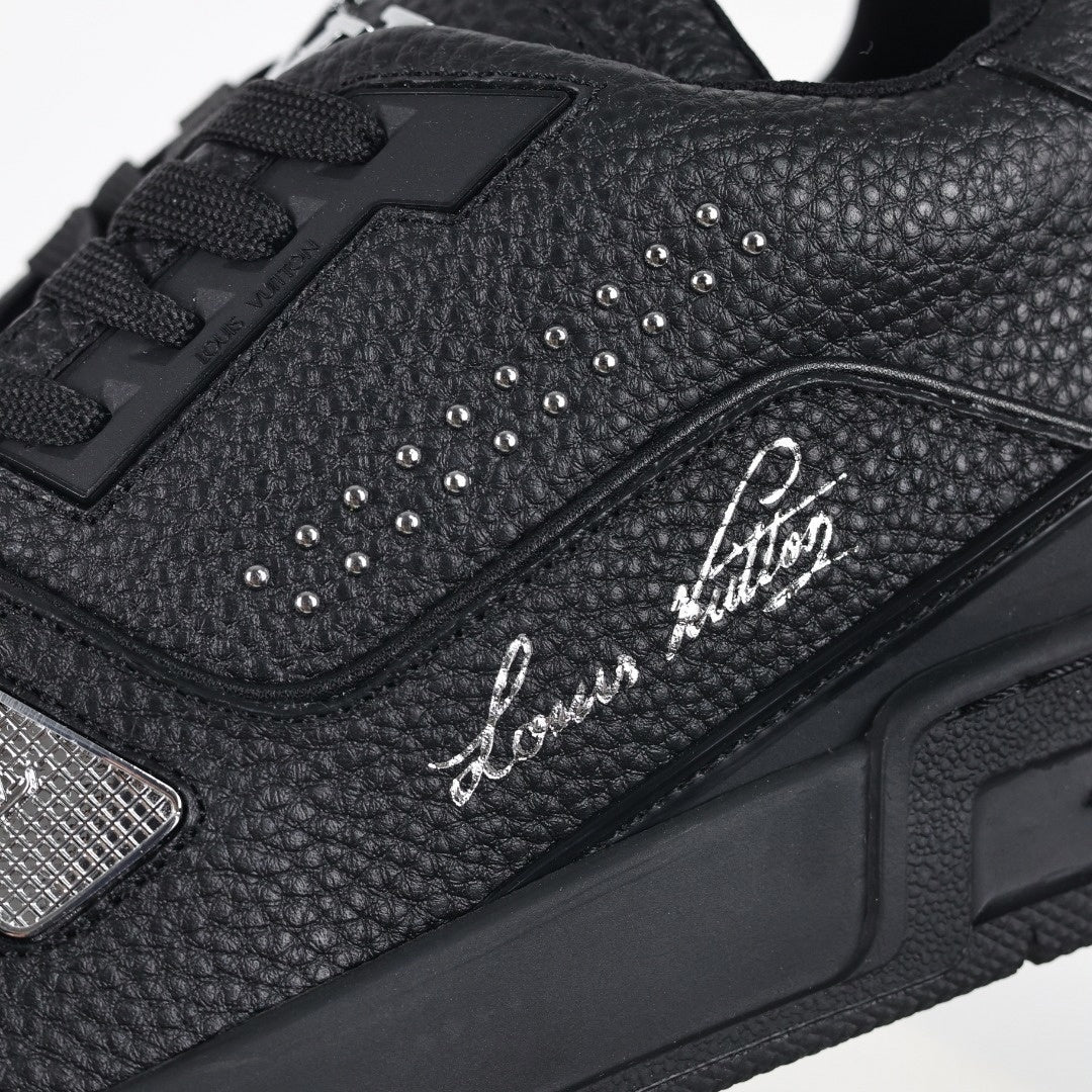 LV Black Leather Studded Low-Top Sneakers