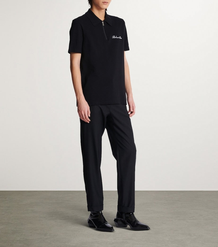 Zip-Neck Embroidered Polo Shirt