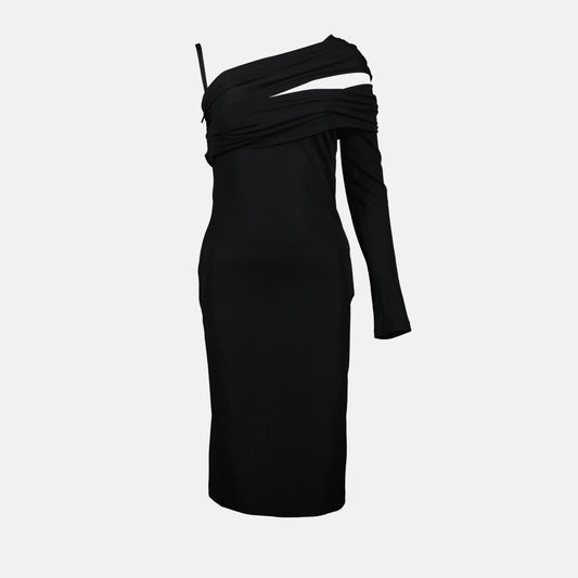 Asymmetric Draped One-Shoulder Midi Dress