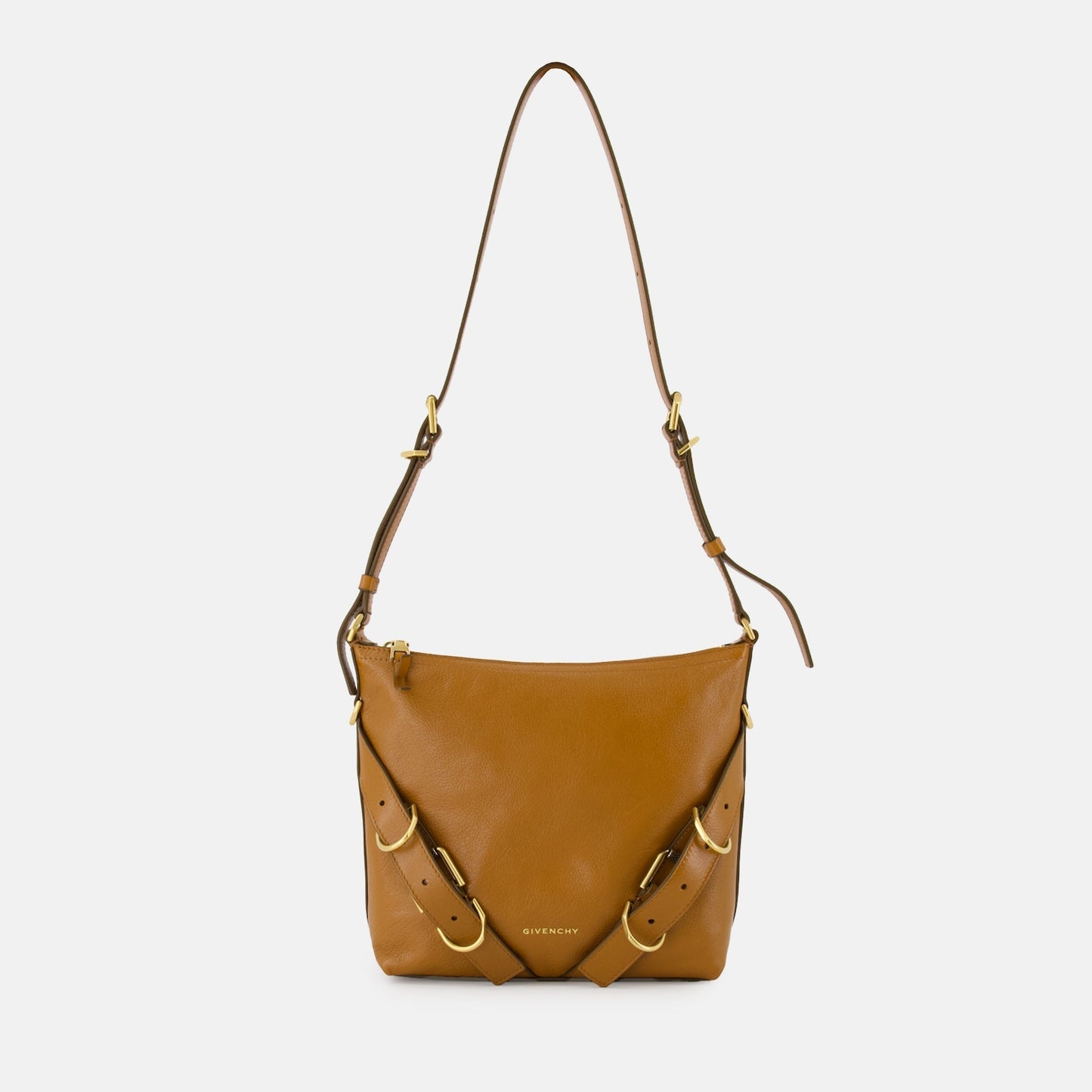 Tan Leather Shoulder Bag with Strap Detail