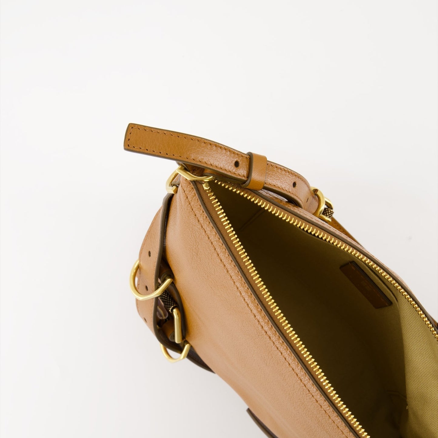 Tan Leather Shoulder Bag with Strap Detail