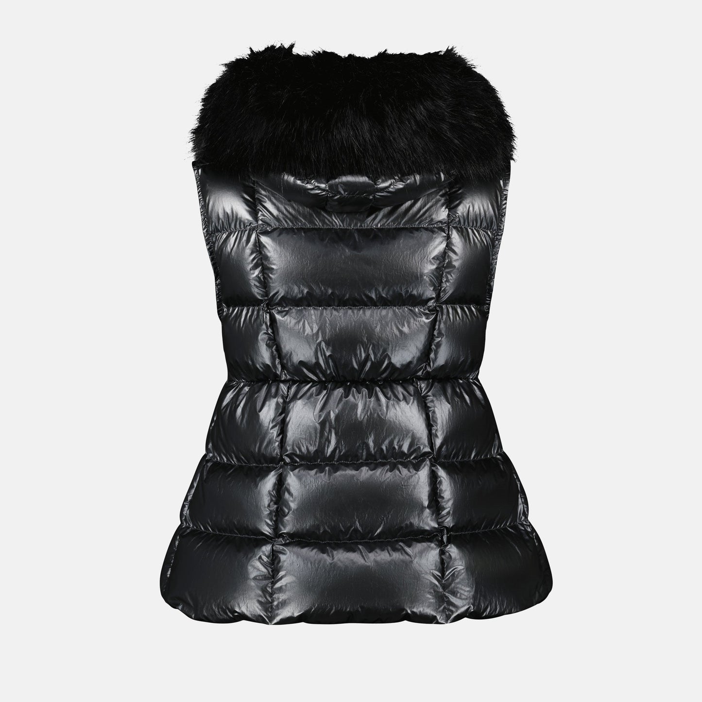 Glossy Fur-Trim Quilted Puffer Vest