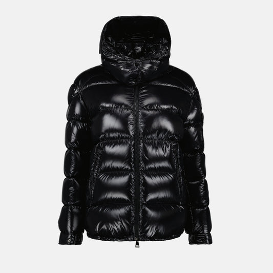 Black Glossy Hooded Puffer Jacket