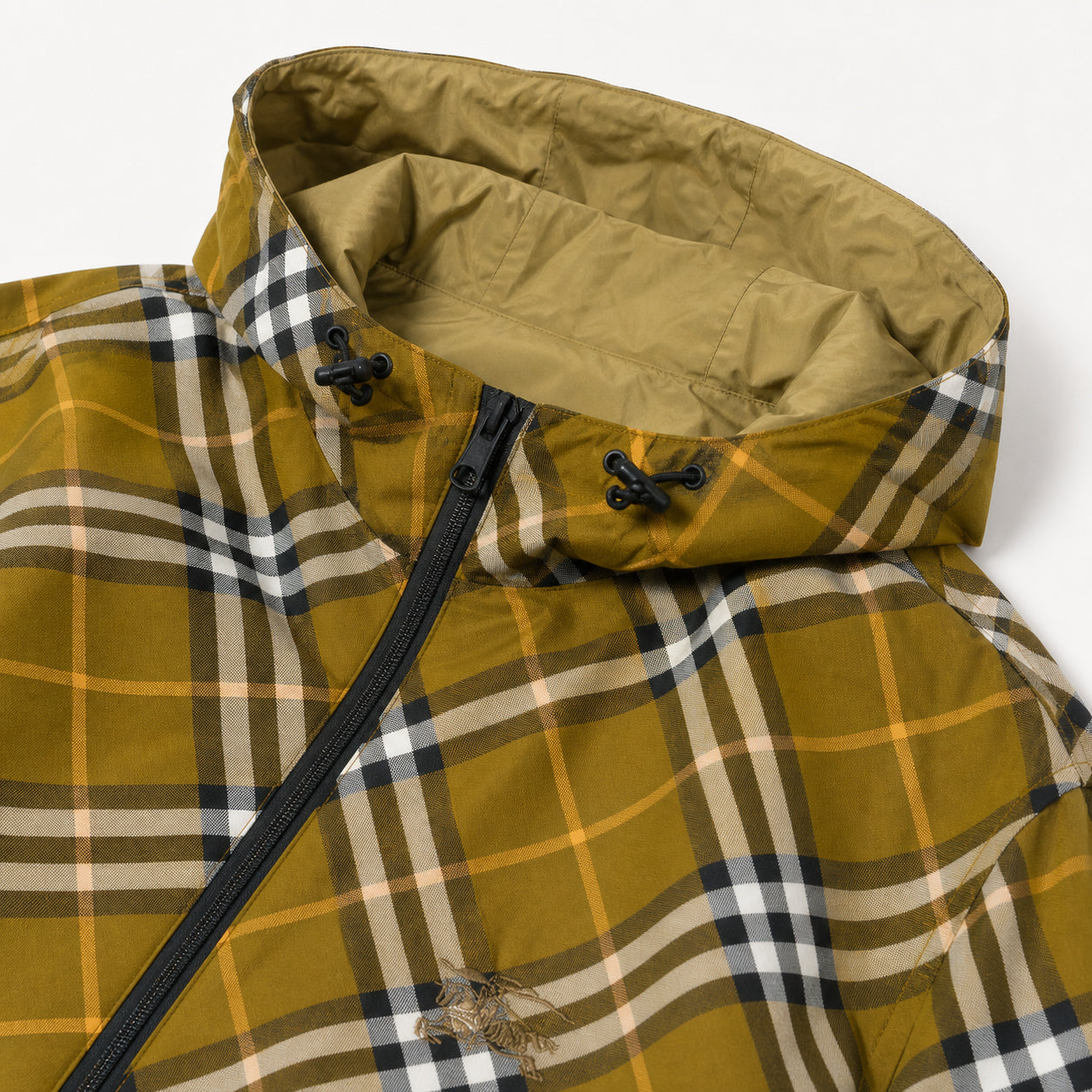 Reversible Check Technical Nylon Hooded Windbreaker Jacket