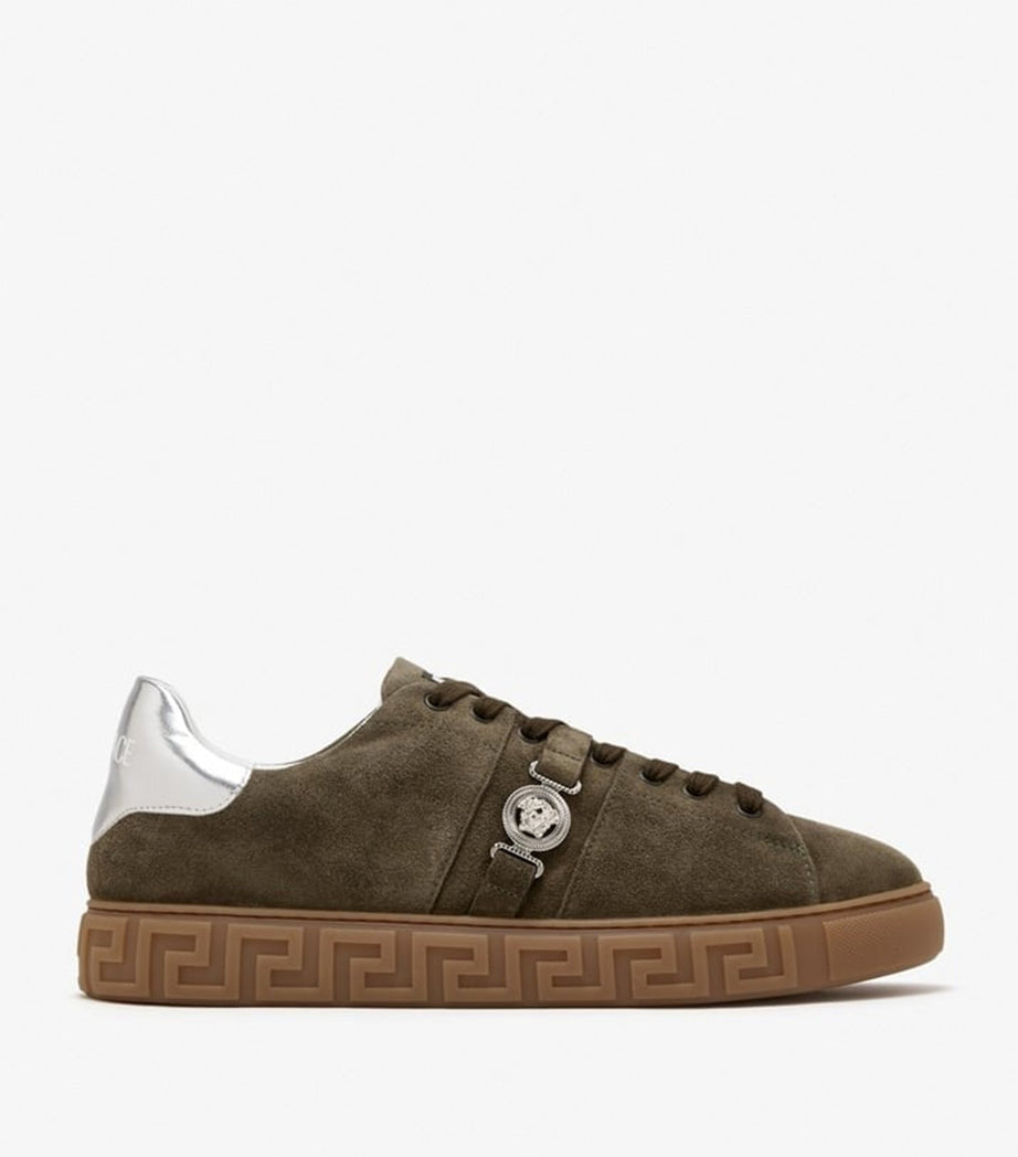 Greca Embellished Suede Sneakers