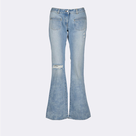 Distressed Flared Denim Jeans