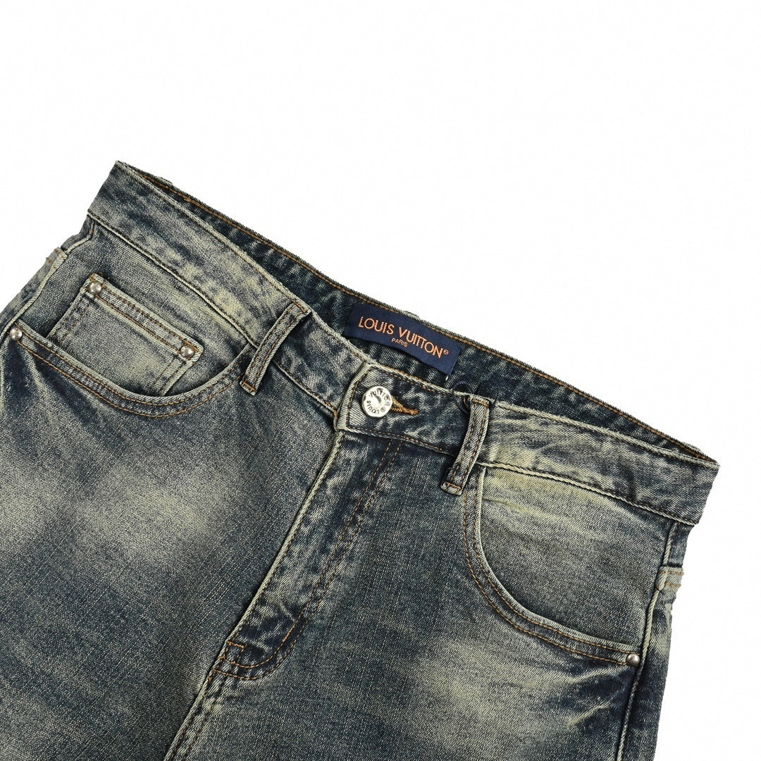 Faded Monogram Detail Slim-Fit Denim Jeans