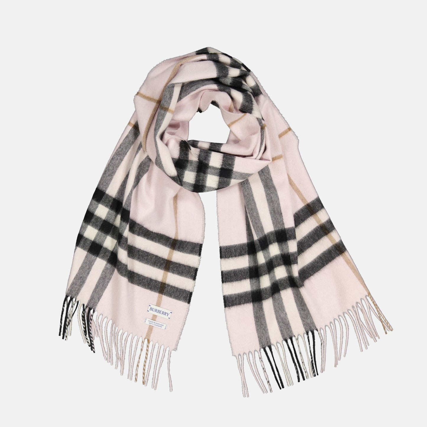Classic Check Cashmere Scarf – Soft Pink