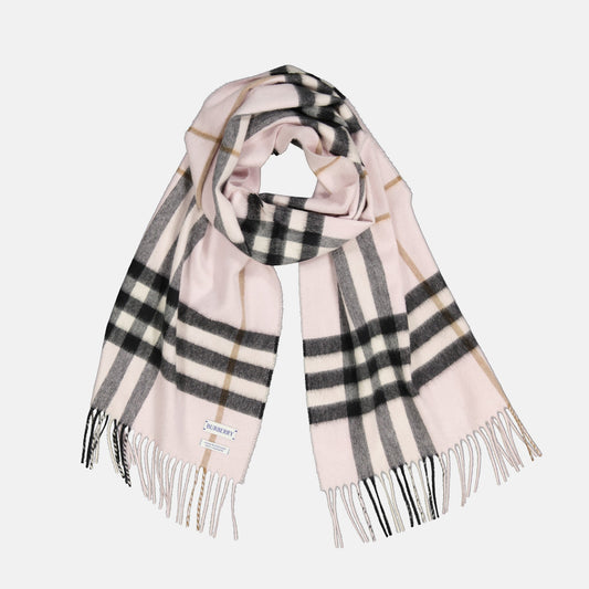 Classic Check Cashmere Scarf – Soft Pink