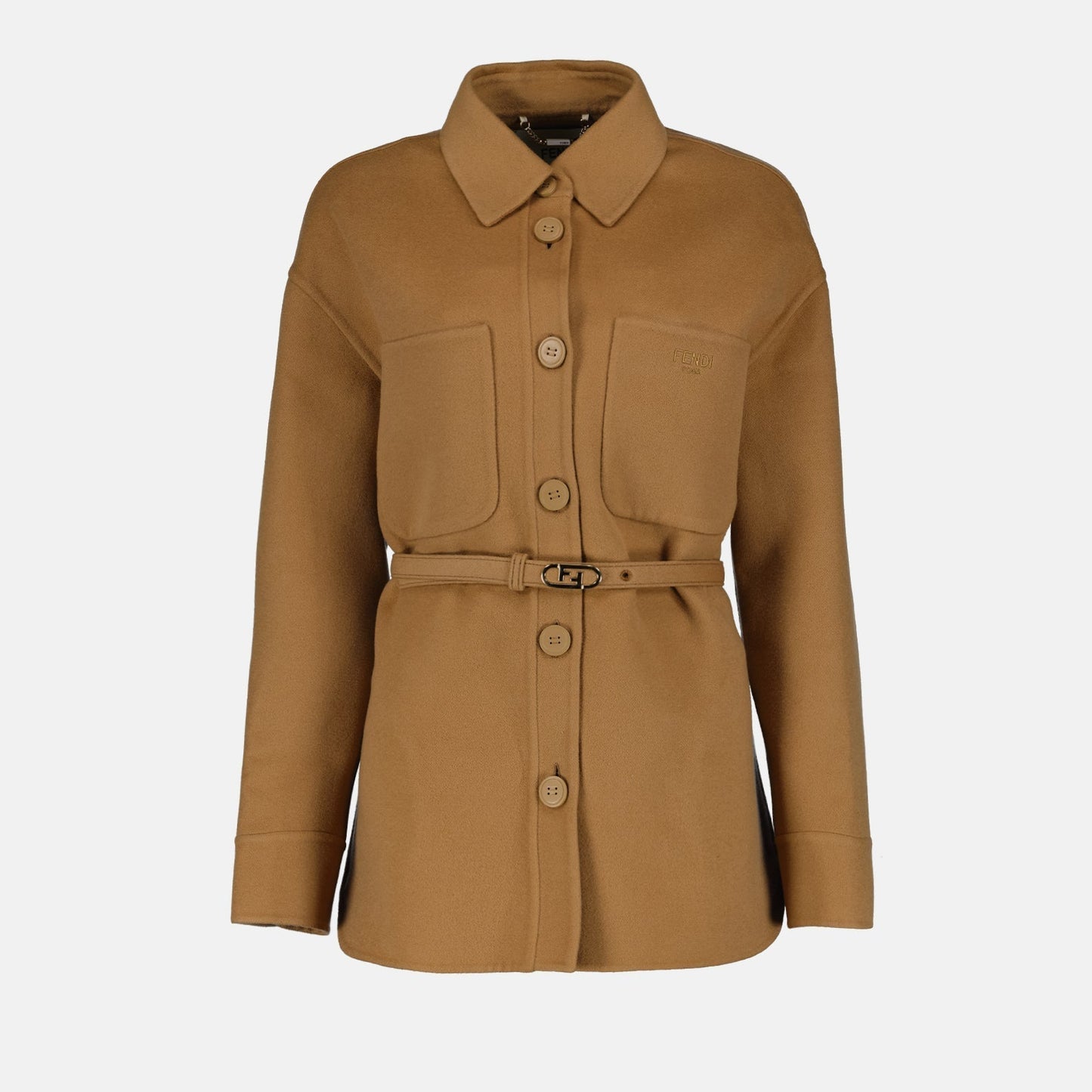Camel Belted Overshirt Jacket