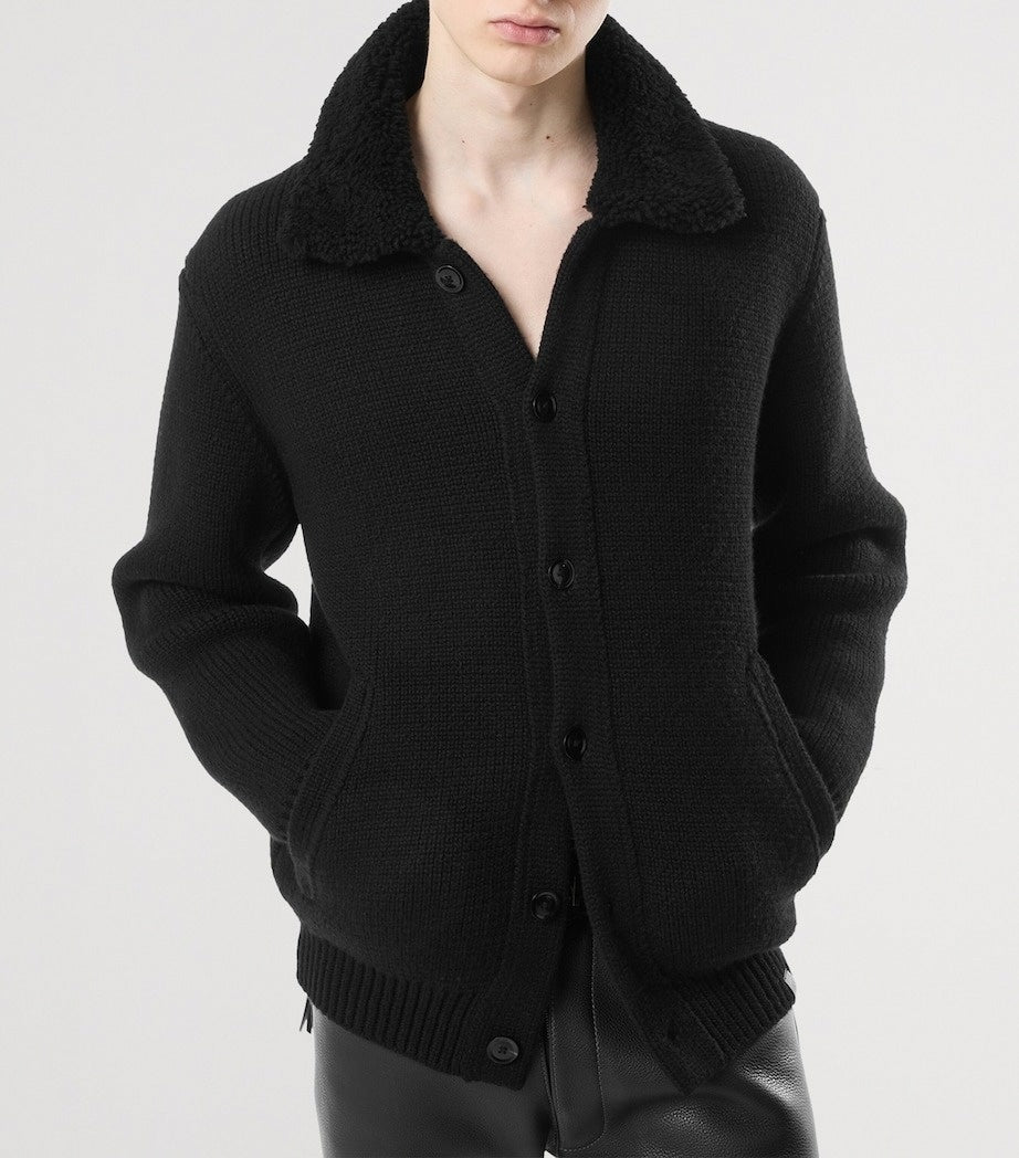 Cashmere Collared Jacket with Fleece Trim