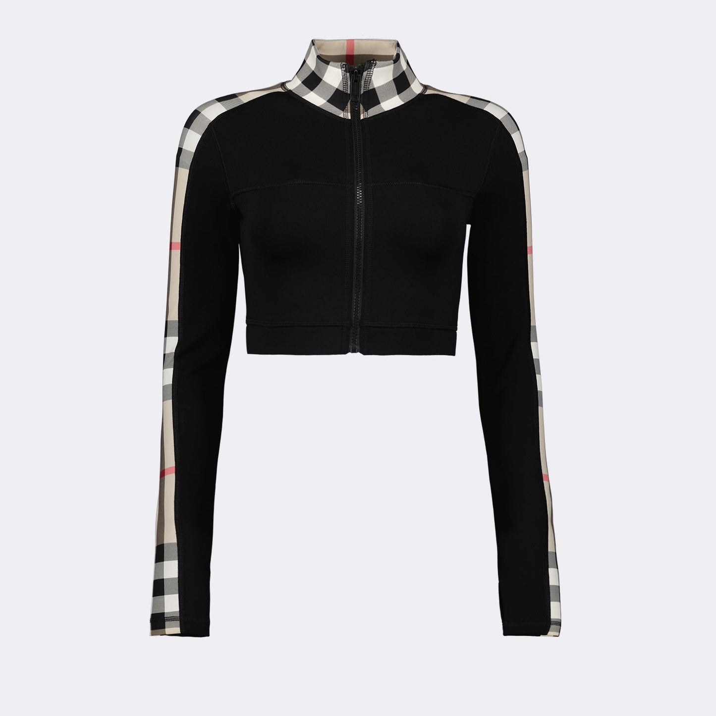 Check Panel Cropped Zip-Up Jacket