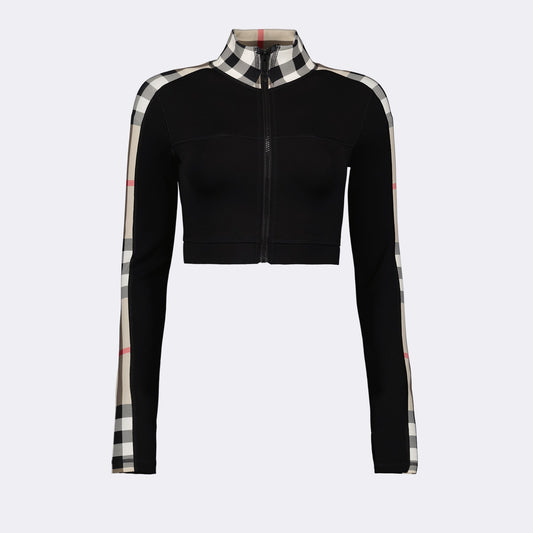 Check Panel Cropped Zip-Up Jacket