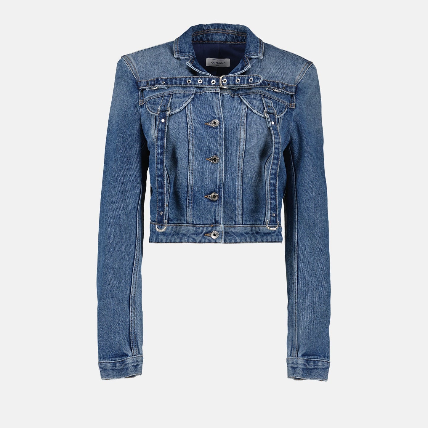 Harness-Detail Cropped Denim Jacket