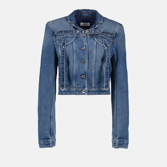 Harness-Detail Cropped Denim Jacket