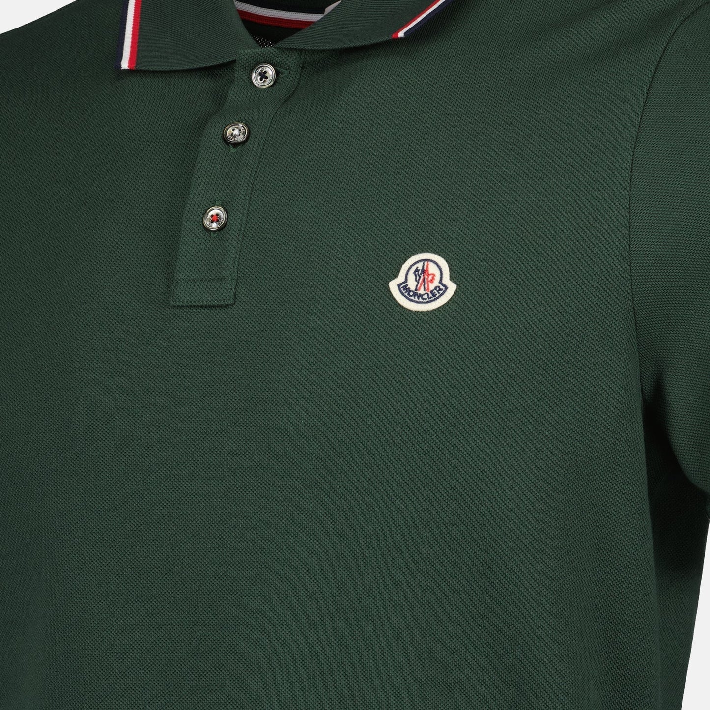 Moncler Forest Green Polo Shirt with Signature Tricolor Detail