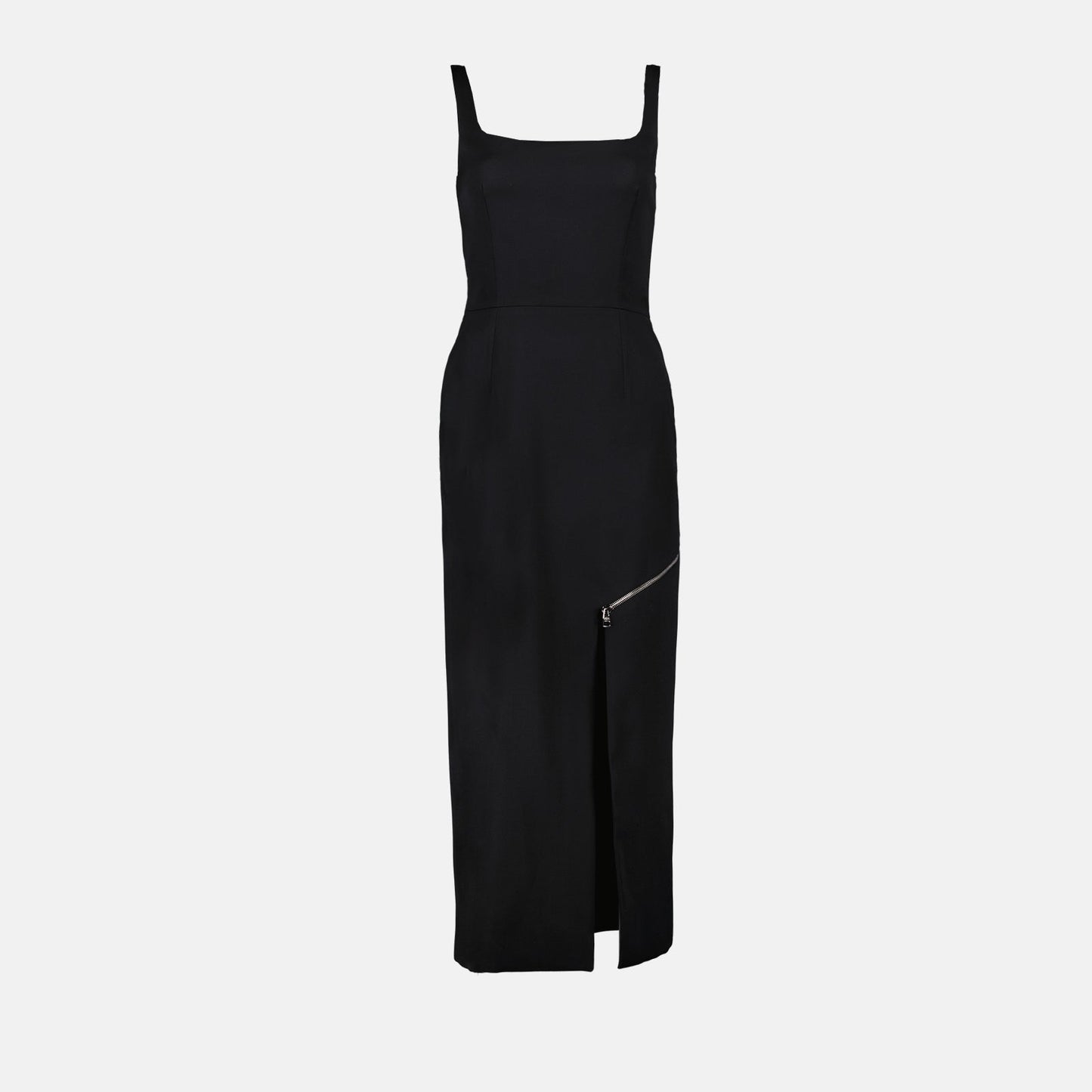 Square-Neck Midi Dress with Zip Detail