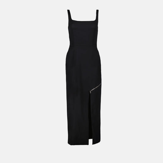 Square-Neck Midi Dress with Zip Detail