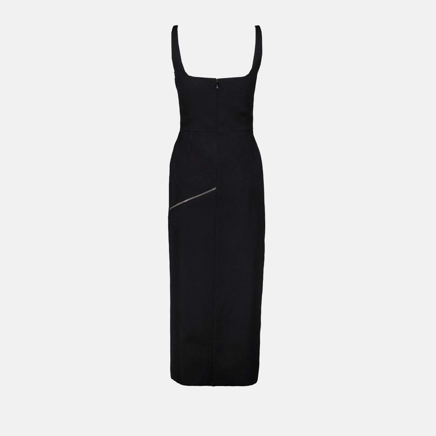 Square-Neck Midi Dress with Zip Detail