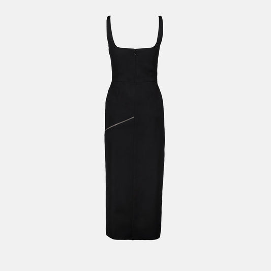 Square-Neck Midi Dress with Zip Detail