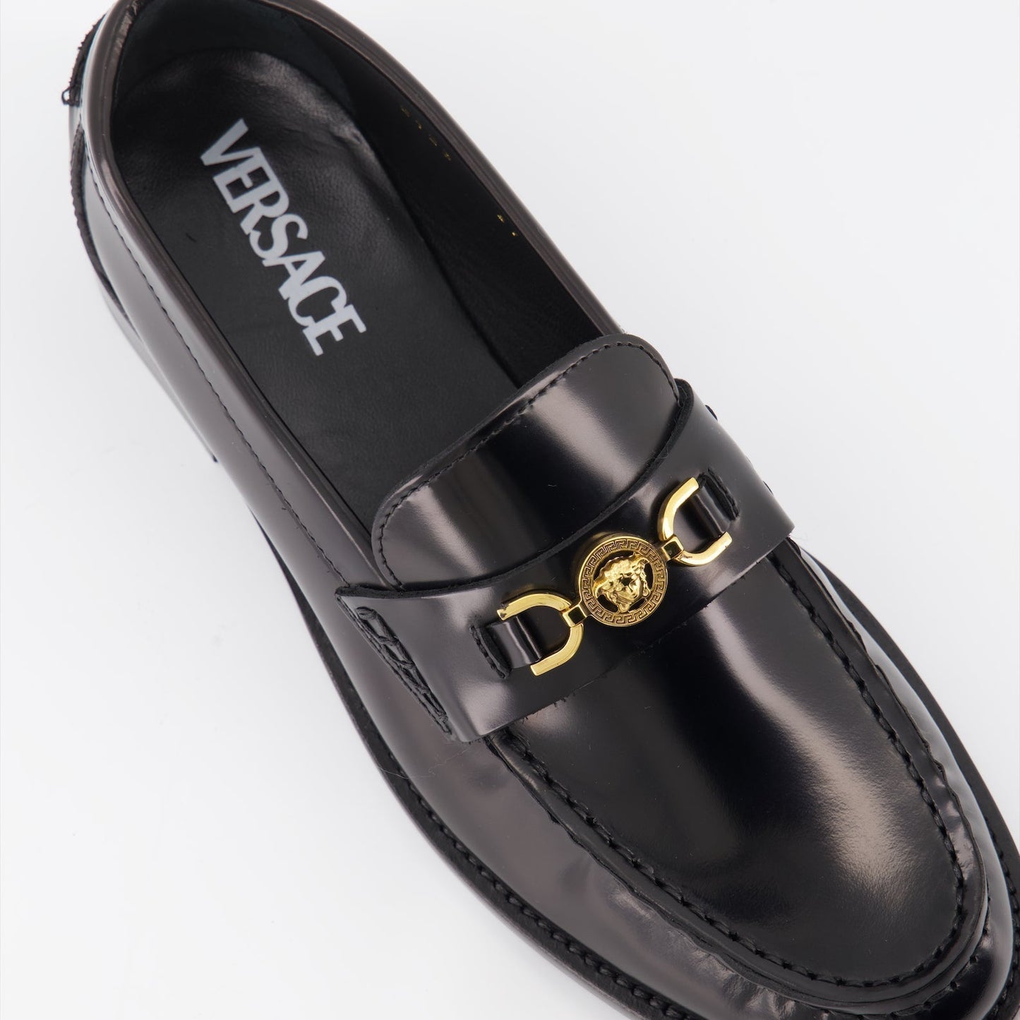 Medusa Accent Leather Loafers