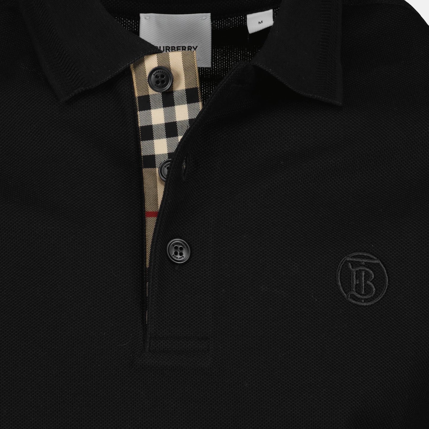 Black Polo with Check Placket Detail