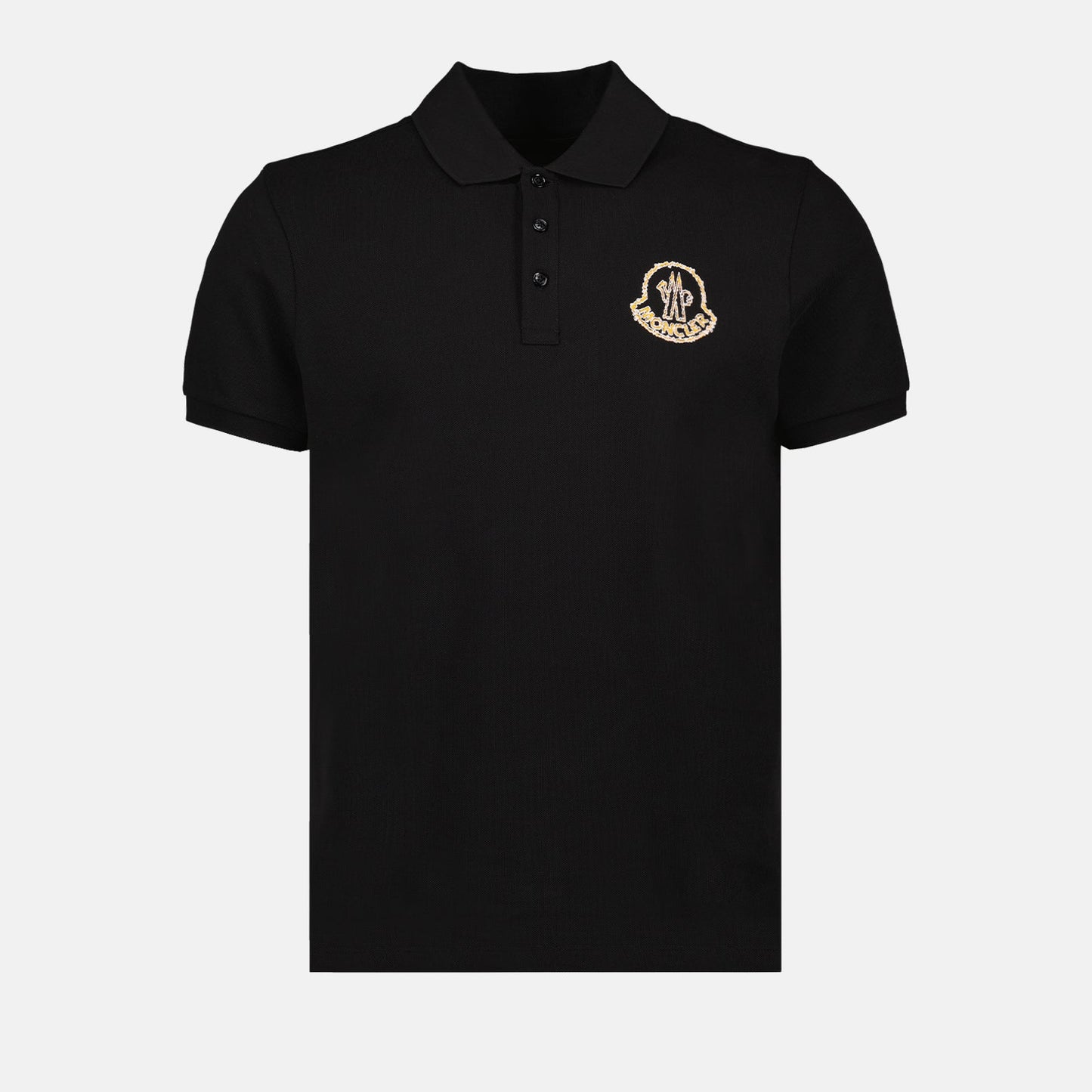 Moncler Black Polo Shirt with Statement Embroidered Logo
