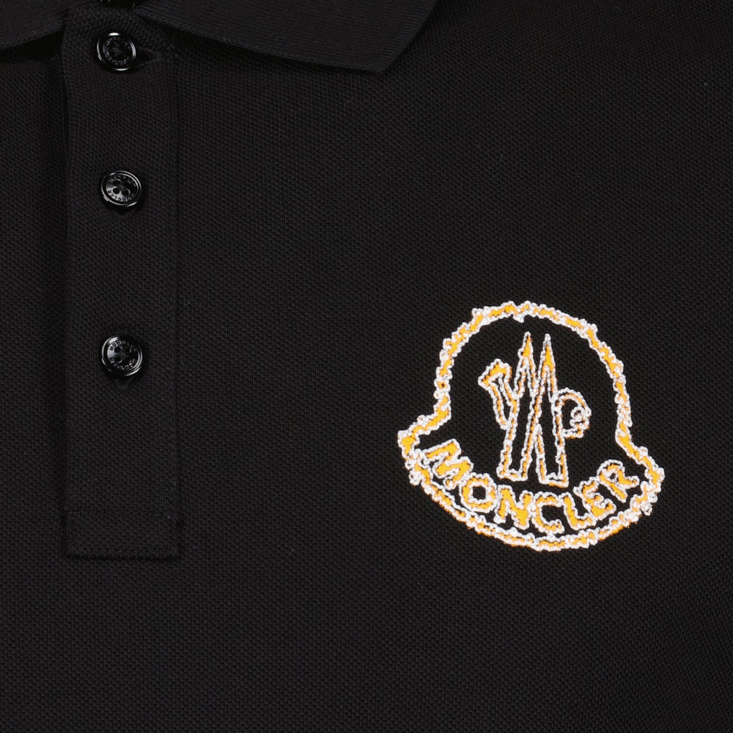 Moncler Black Polo Shirt with Statement Embroidered Logo