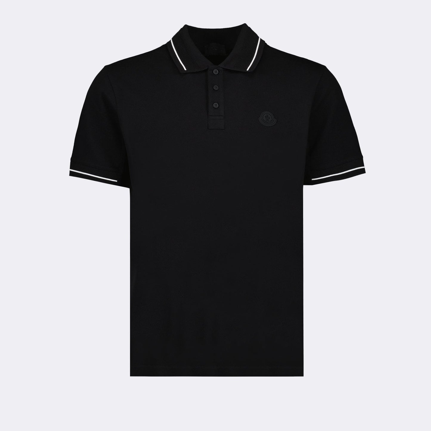 Moncler Black Polo Shirt with Tonal Logo and Contrast Trim