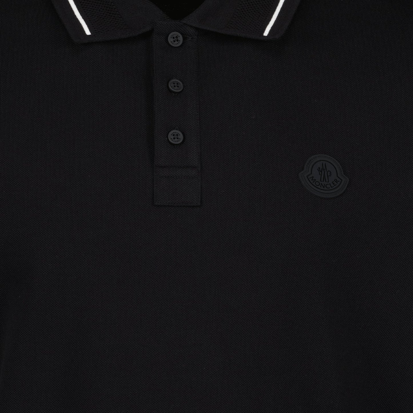 Moncler Black Polo Shirt with Tonal Logo and Contrast Trim