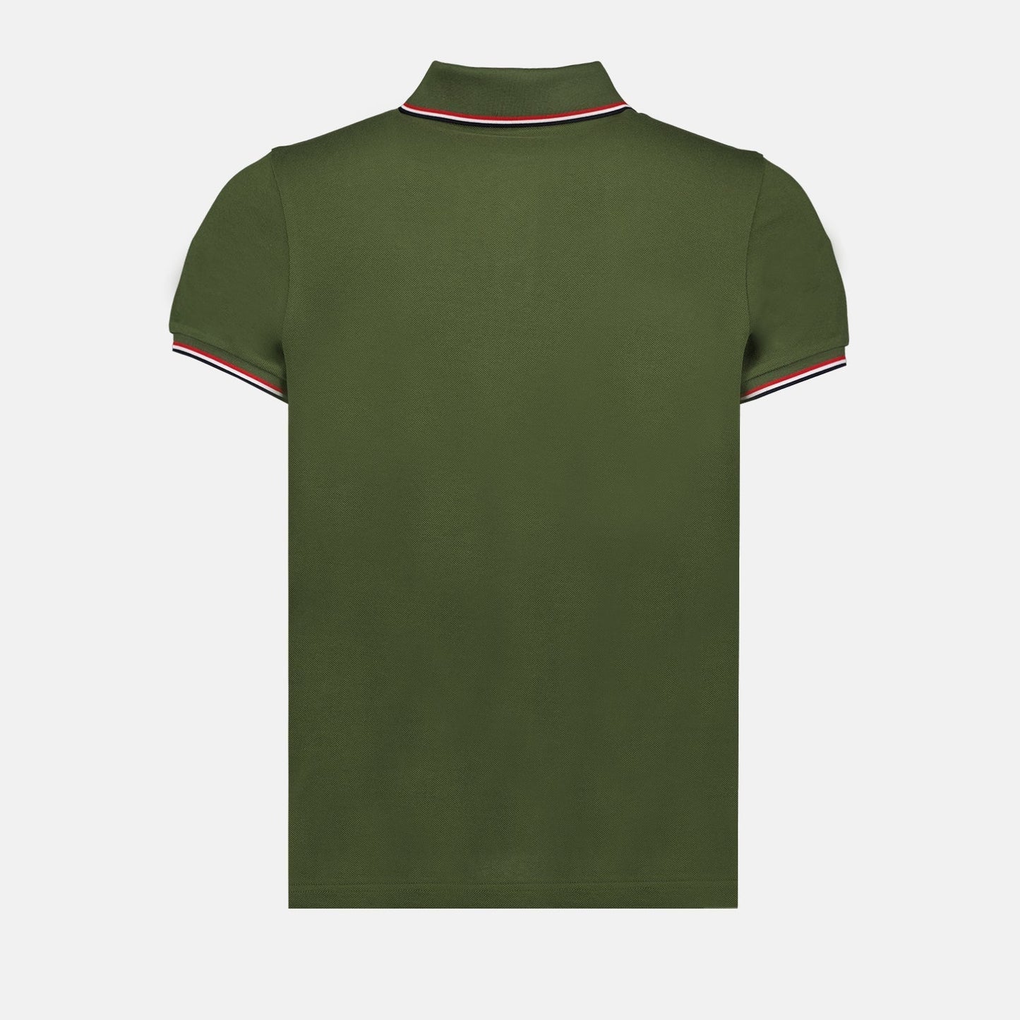 Moncler Olive Green Polo Shirt with Signature Tricolor Trim