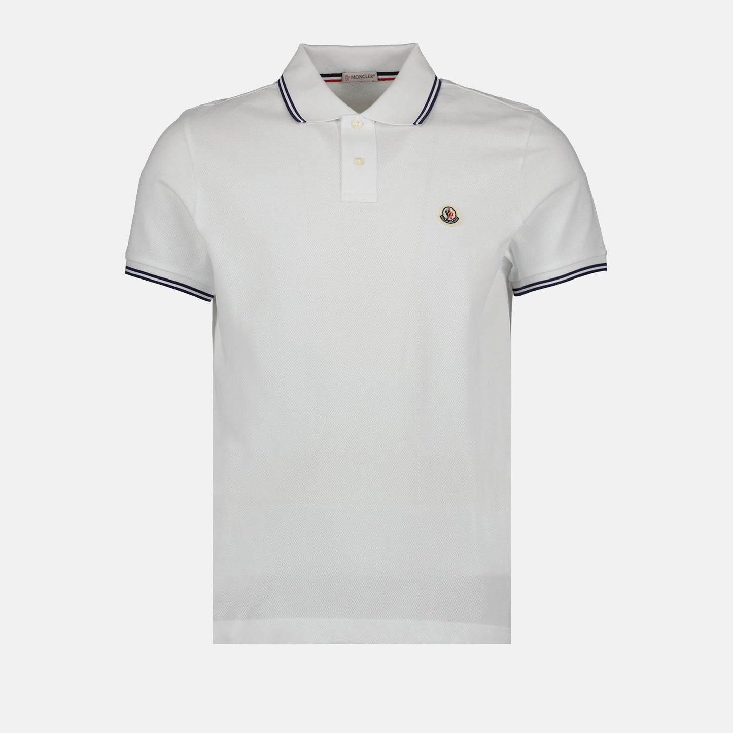 Moncler White Polo Shirt with Contrast Navy Trim