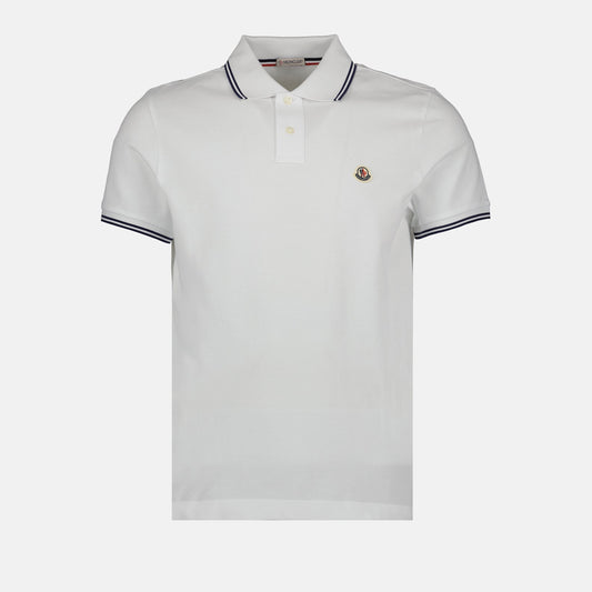 Moncler White Polo Shirt with Contrast Navy Trim