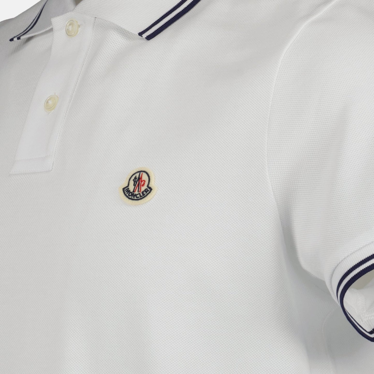 Moncler White Polo Shirt with Contrast Navy Trim