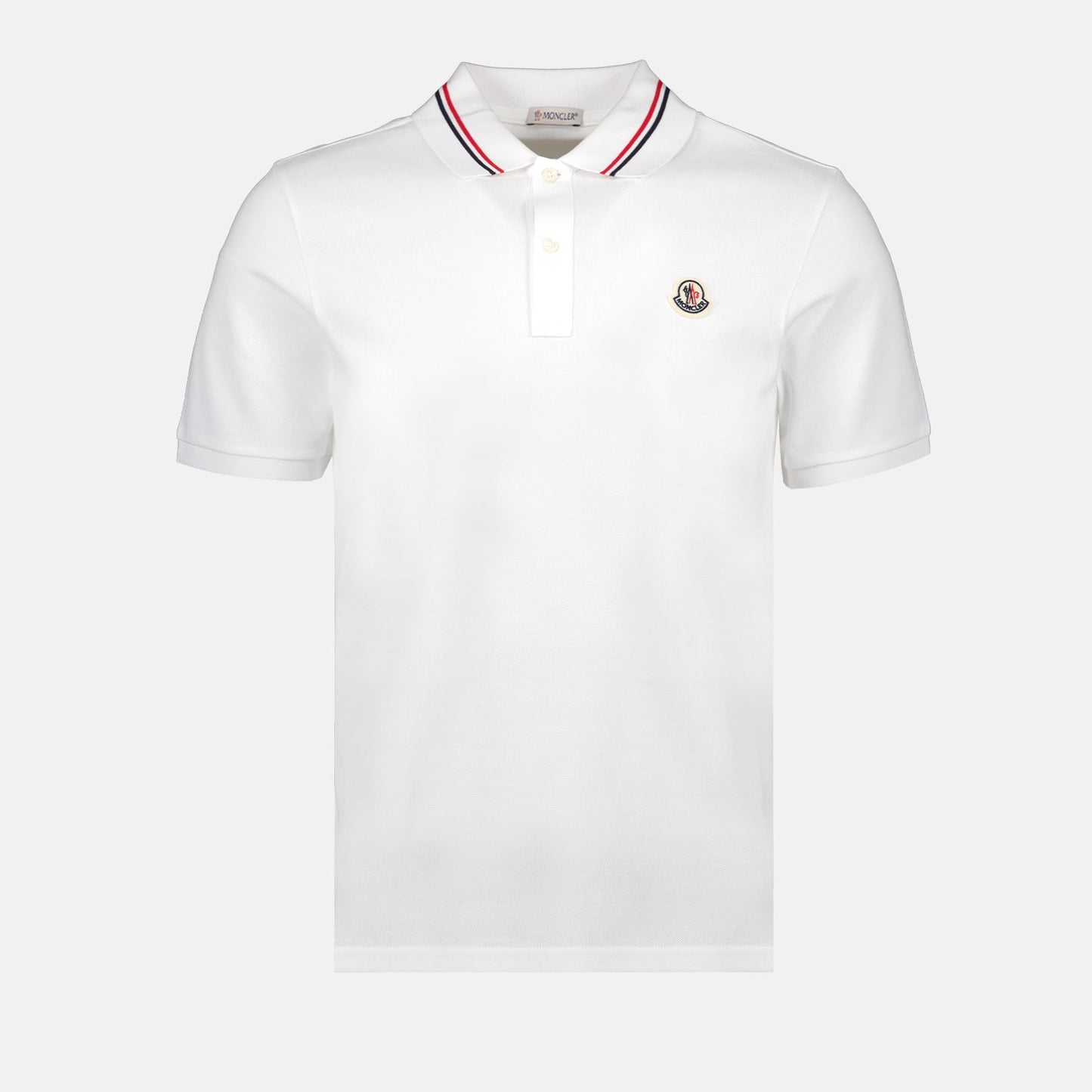 Moncler White Polo Shirt with Signature Tricolor Collar