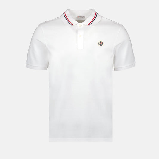 Moncler White Polo Shirt with Signature Tricolor Collar