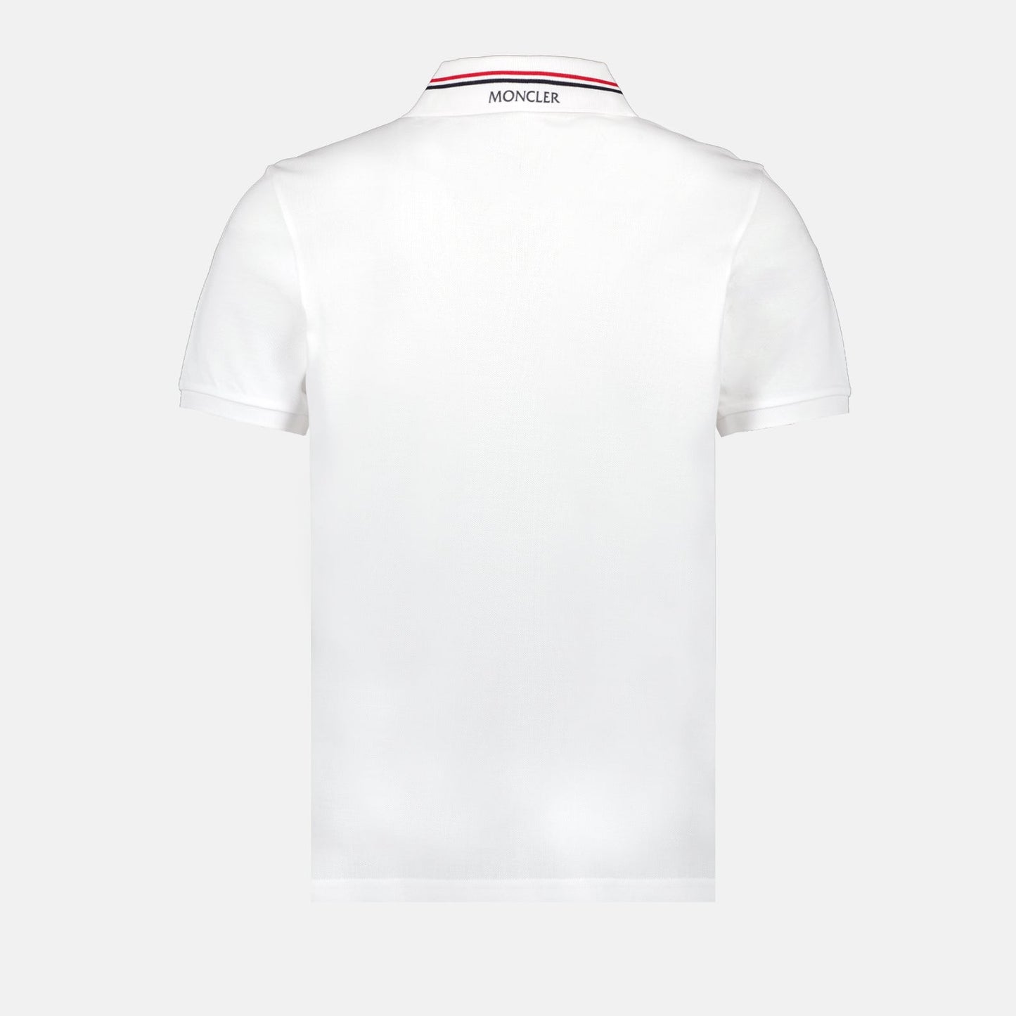 Moncler White Polo Shirt with Signature Tricolor Collar