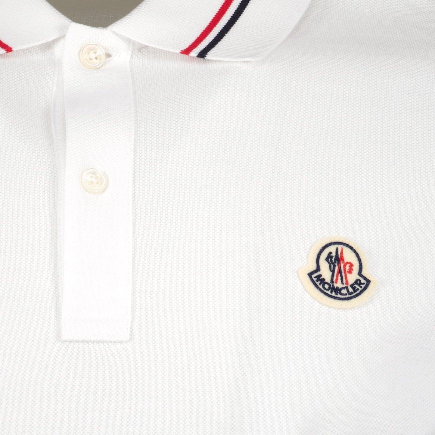 Moncler White Polo Shirt with Signature Tricolor Collar