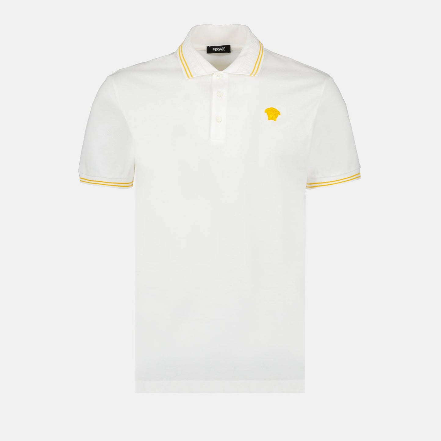 Versace White Polo Shirt with Yellow Medusa Embroidery