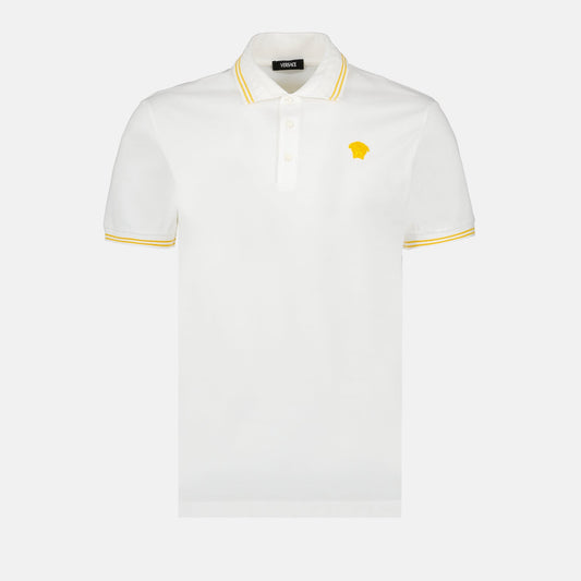 Versace White Polo Shirt with Yellow Medusa Embroidery