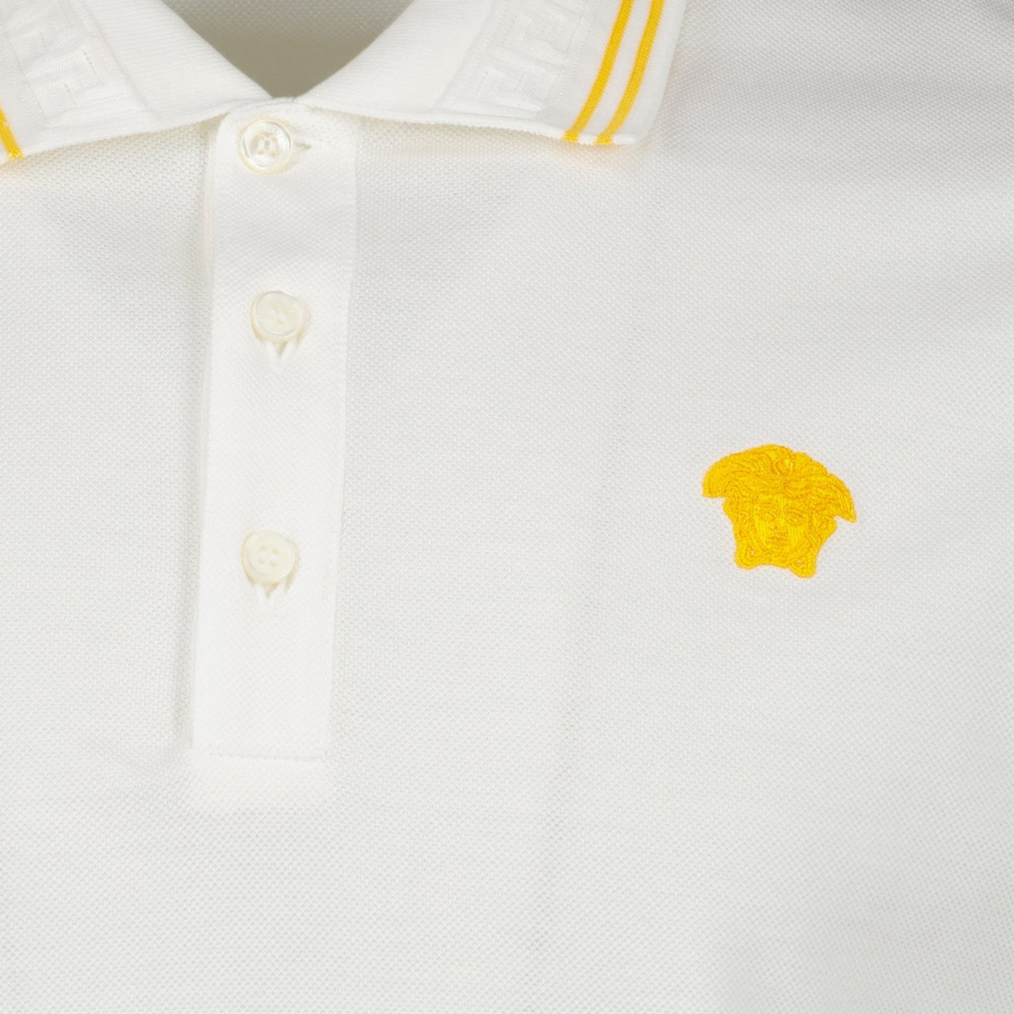 Versace White Polo Shirt with Yellow Medusa Embroidery