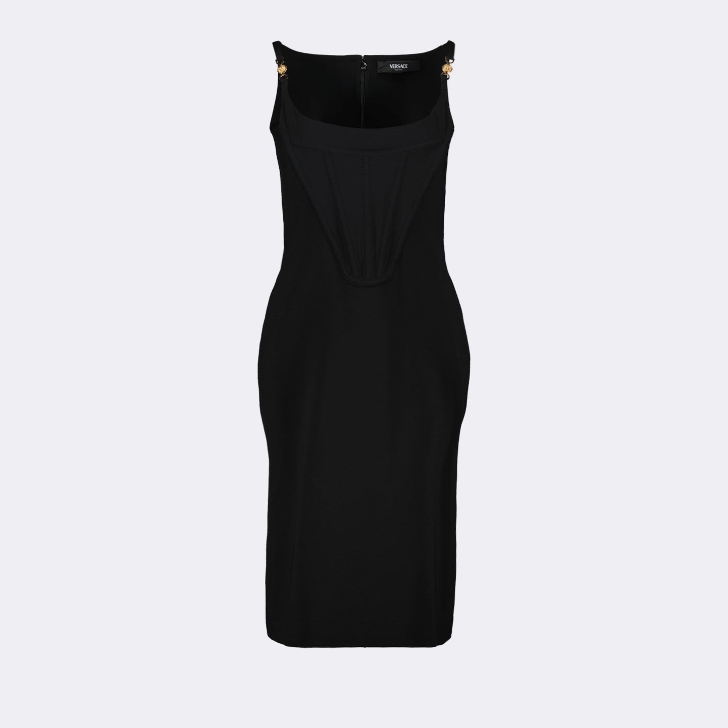 Corset-Detail Midi Dress with Medusa Accents