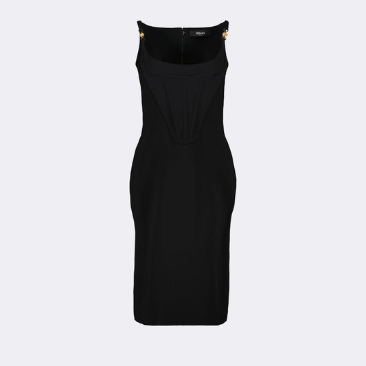 Corset-Detail Midi Dress with Medusa Accents
